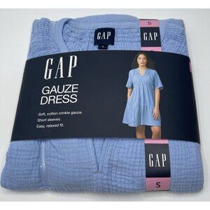 Gap Women's Gauze Tiered‎ Dress Size Small Blue Short Sleeve BOHO V Neck Ladies